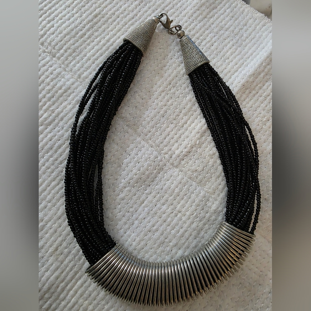 Chic Black and Silver Multi-Strand Necklace